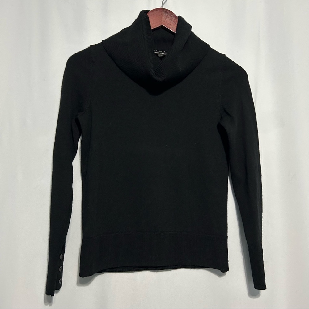 Talbots Women's Pure Merino Wool Cowl Neck Long Sleeve Sweater Black Sz Xs